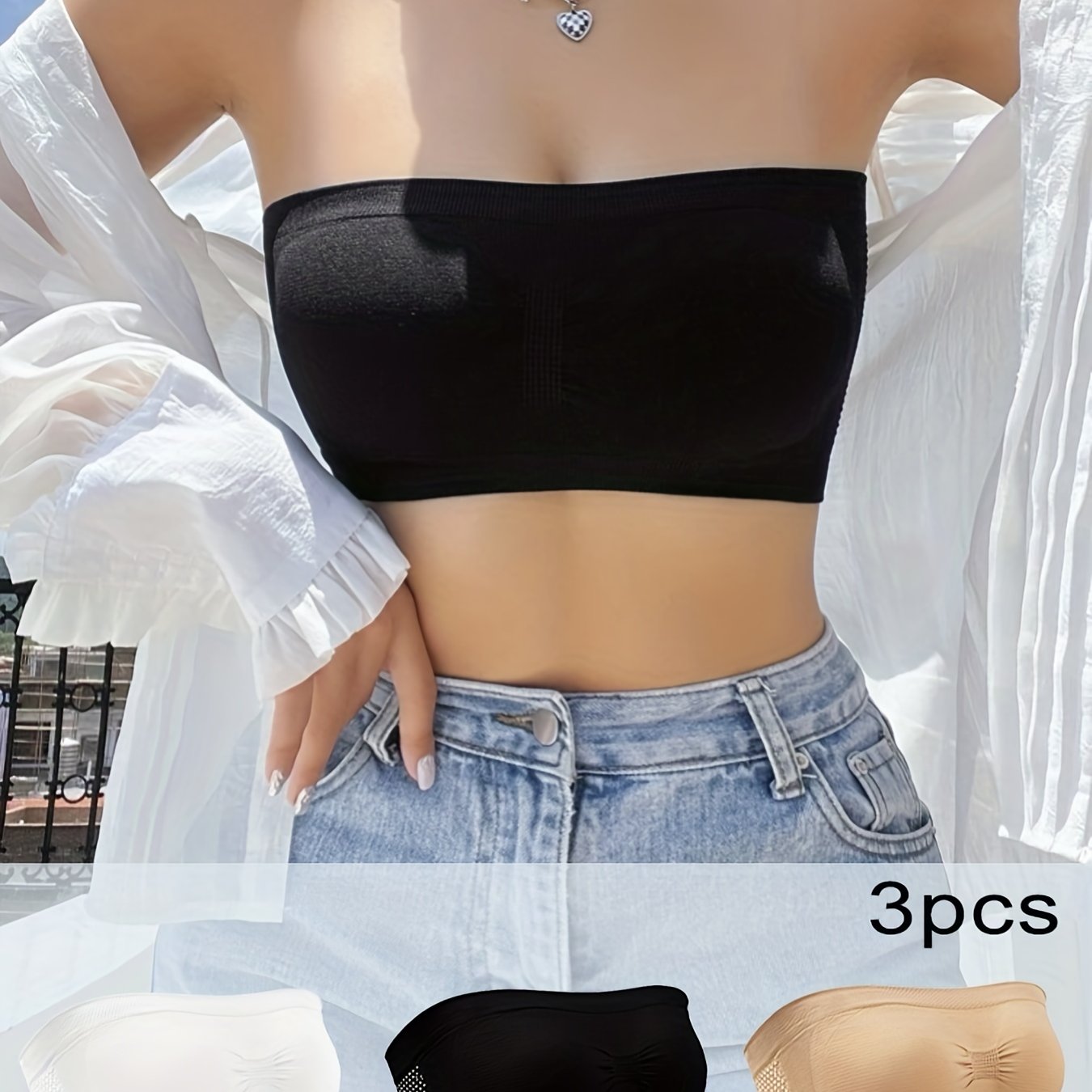 3pcs Strapless Bandeau Bras Soft Stretch Everyday Bra Women's Lingerie