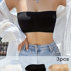3pcs Strapless Bandeau Bras Soft Stretch Everyday Bra Women's Lingerie