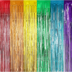 6pcs Rainbow Party Decorations Foil Fringe Curtains