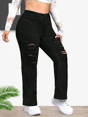 Ripped High Rise Flared Leg Jeans