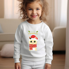Christmas Kitty Graphic Crew Neck Long Sleeve Sweatshirt Kids