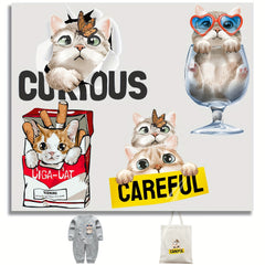 4pcs Cat Iron-On Transfer Stickers DIY T-shirt Jeans Patch Heat Printing