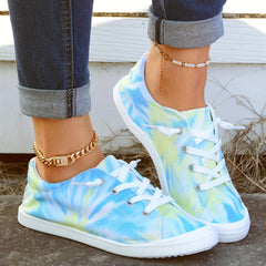 Women's Tie Dye Canvas Shoes Lace Up Flat Walking Anti Slip Sneakers