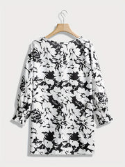 Women's Plus Floral Print Three Quarter Sleeve Round Neck Slight Stretch Blouse