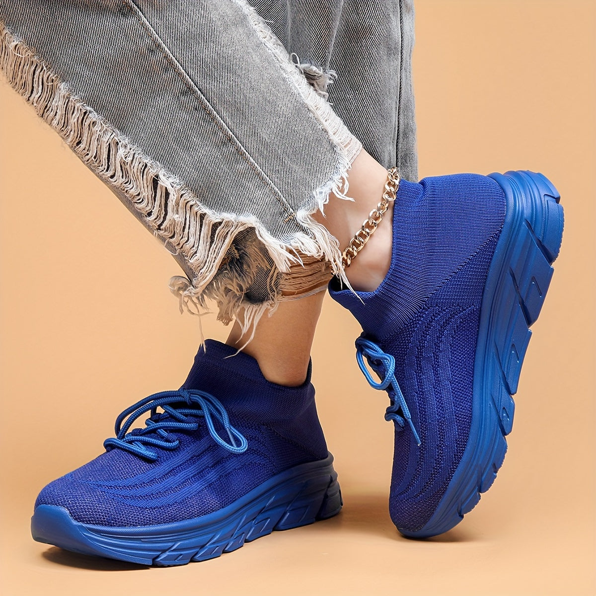 Solid Lace Up Mesh Breathable Running Shoes Soft Comfortable Outdoor Sneakers