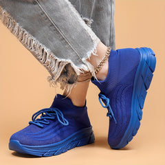 Solid Lace Up Mesh Breathable Running Shoes Soft Comfortable Outdoor Sneakers