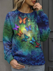 Butterfly Print Pullover Sweatshirt for Women