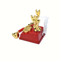 1:12 Scale Retro Metal Rotary Phone Miniatures, Pink/Red with Golden Dial & Hand
