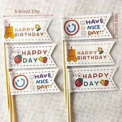 14pcs Smiling Bears Flags Cake Decoration Birthday Party Decor