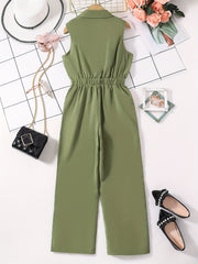 Girls Romper Jumpsuit Button Down Sleeveless Long Jumpsuits For Beach Vacation