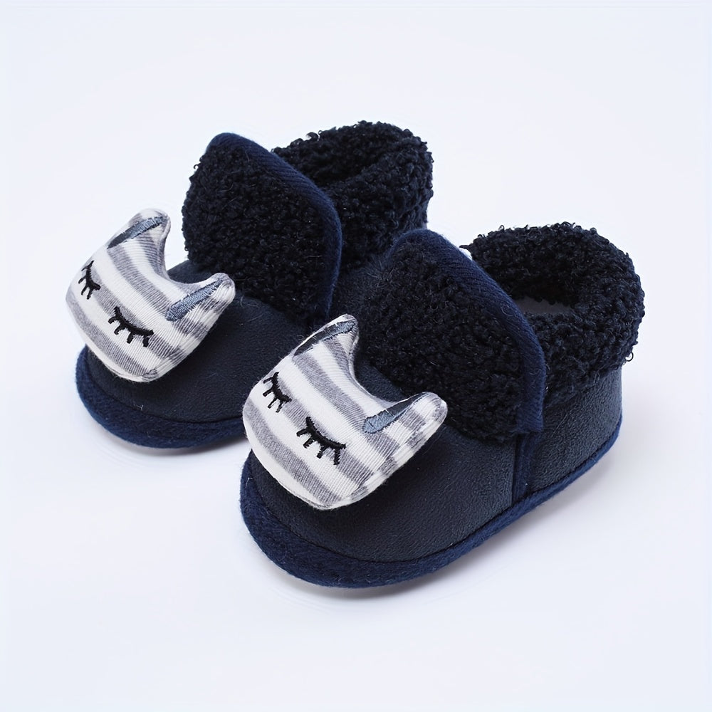 Baby Boys Cartoon Soft Warm Fleece Boots - Indoor Walking Shoes