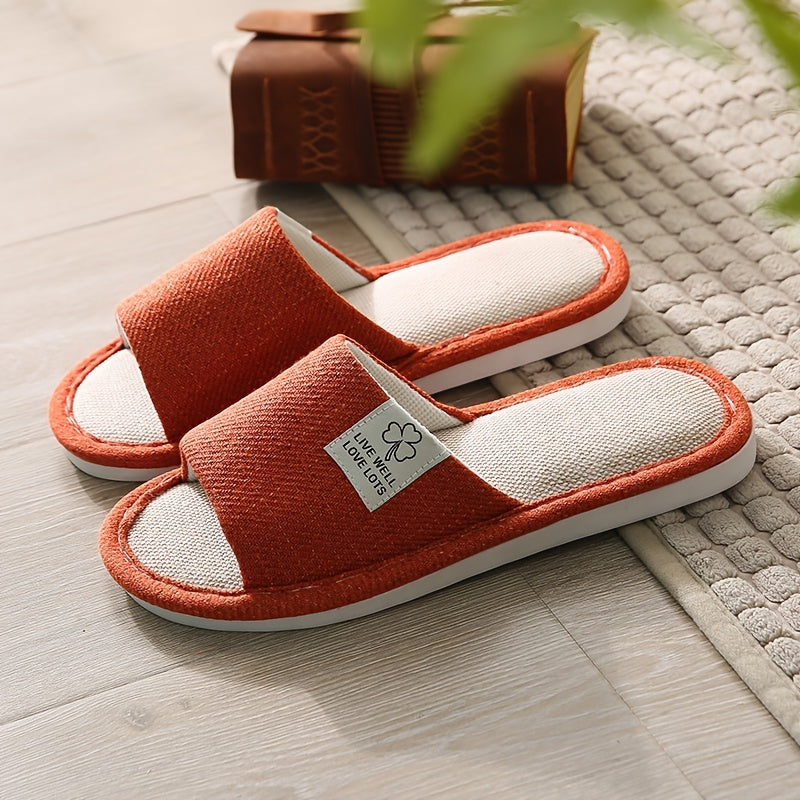 Unisex Cotton Linen Slippers Open Toe Bedroom Slippers