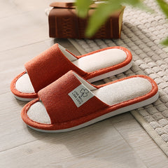 Unisex Cotton Linen Slippers Open Toe Bedroom Slippers