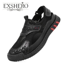EXSHERO Men's Leather Sandals Non Slip Outdoor Hiking Beach Shoes