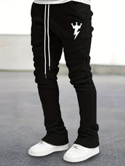 Lightning & Crown Pattern Flared Trousers Men's Casual Joggers