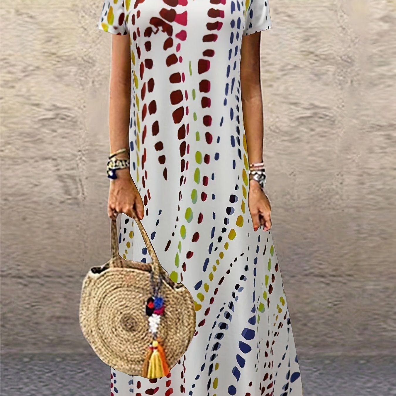 Women's Plus Tie Dye Short Sleeve Maxi Dress