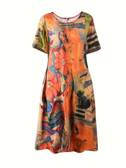 Casual Dress Women's Plus Tie Dye Short Sleeve Round Neck Slight Stret