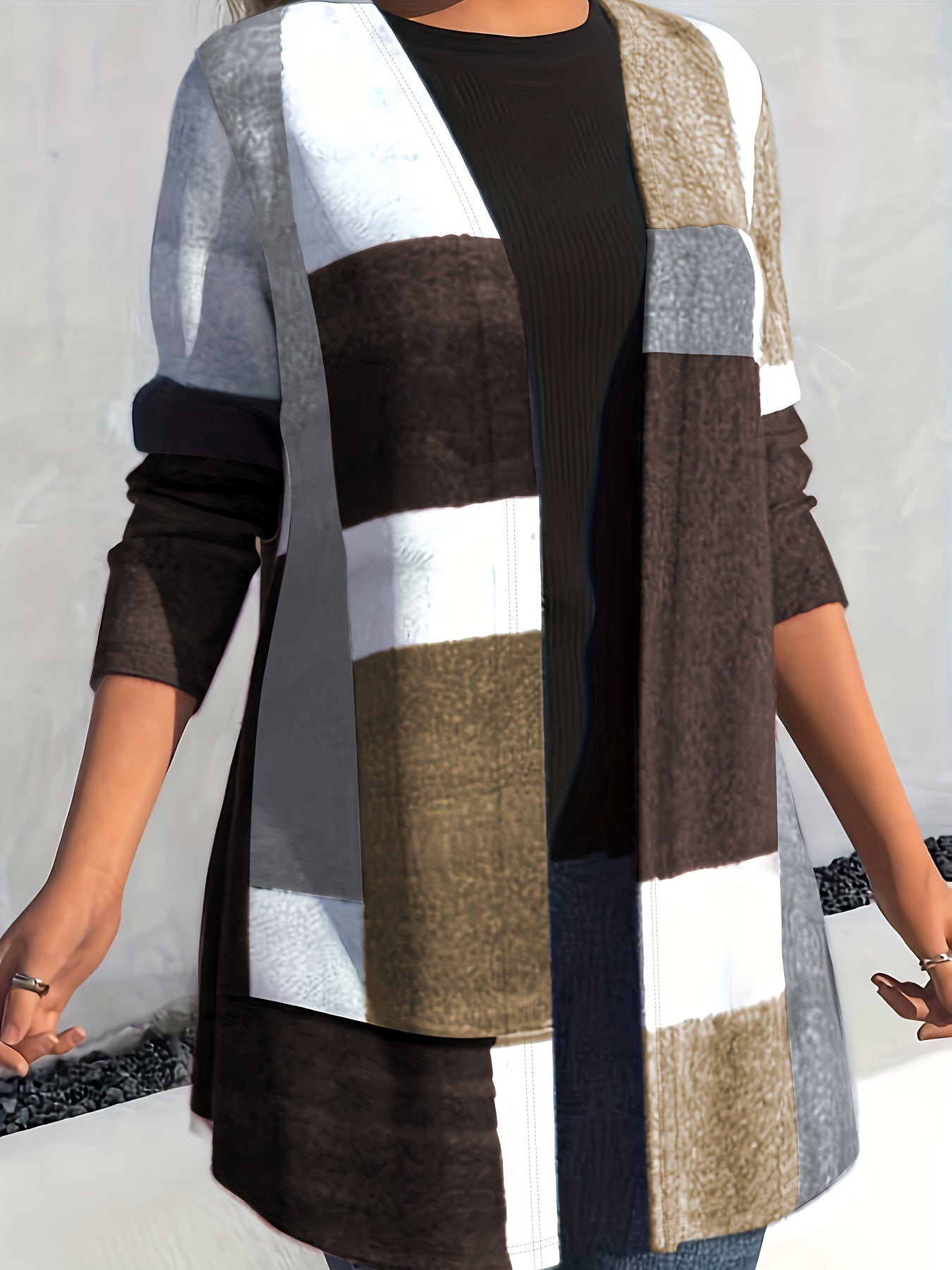Colorblock Open Front Cardigan