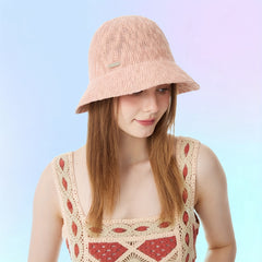 Pink Knitted Bucket Hat Thin Breathable Classic Cloche Hats