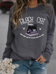 Cat Print Sweatshirt Long Sleeve Crew Neck Women's Clothing