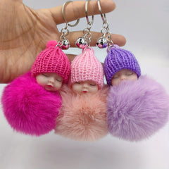 Zircon Rabbit Fur Ball Keychain for Girls