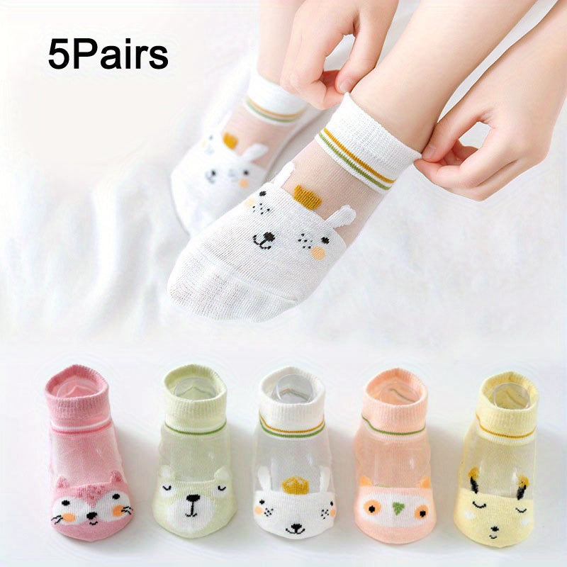 5Pairs Summer Socks Cute Animal Kids Girls Breathable Casual Socks