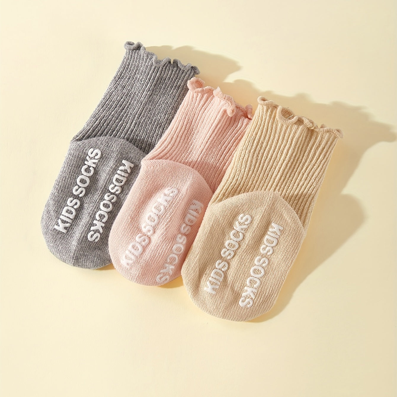 3 Pairs Ruffled Knit Floor Socks for Baby Boys & Girls