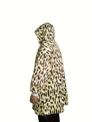 Leopard Pattern Fleece Lined Hooded TV Blanket