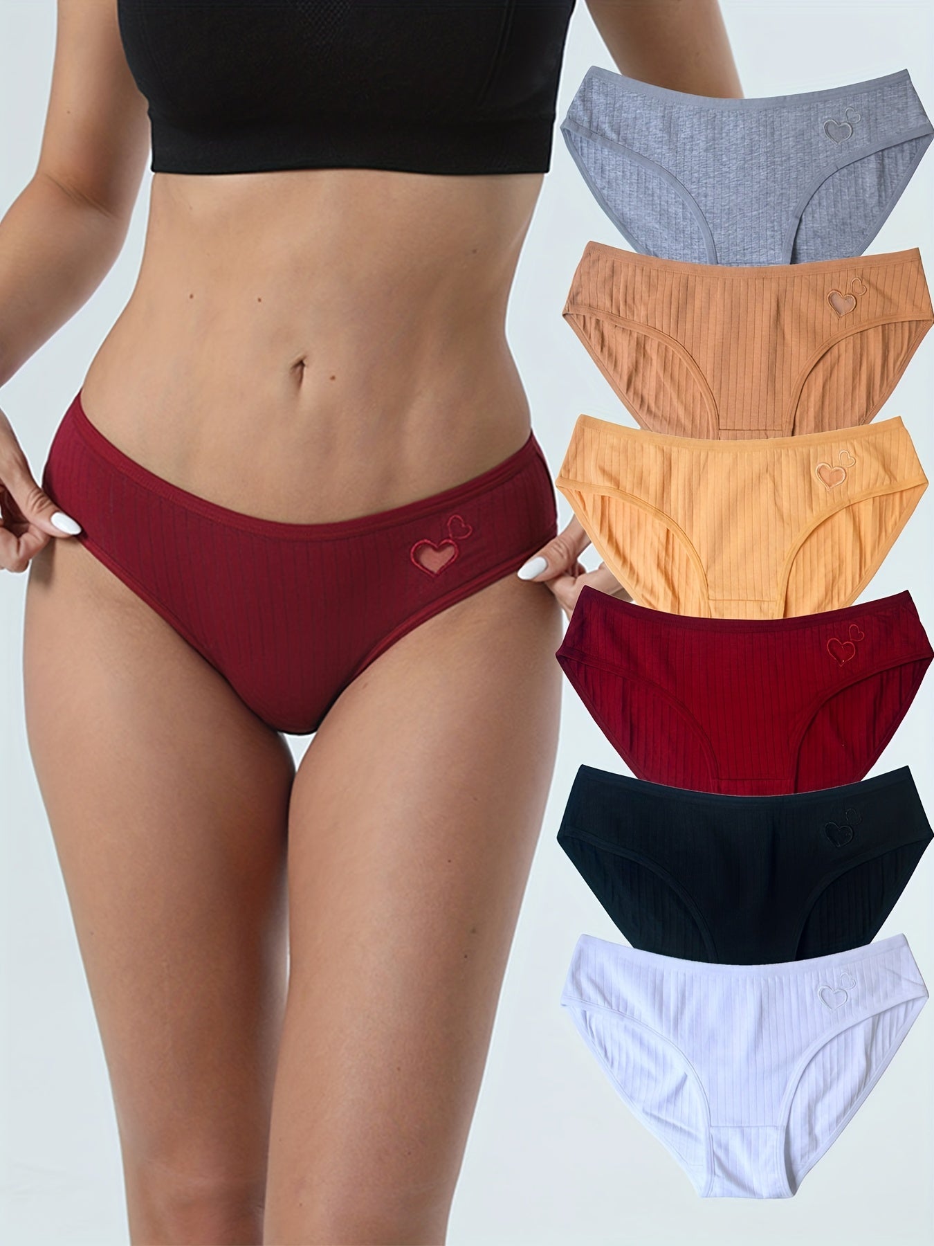 6pcs Heart Embroidery Briefs Hollow Out Intimates Panties