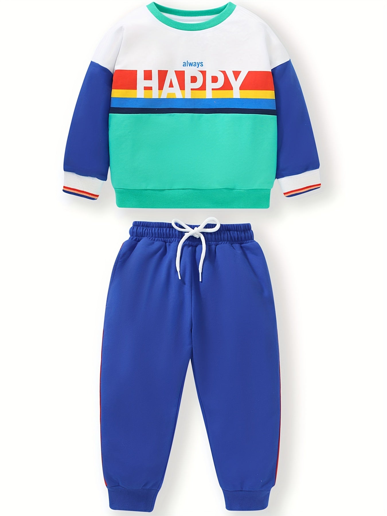 Toddler Boy's Cotton 2pcs Sweatshirt & Sweatpants Set ALWAYS HAPPY Print