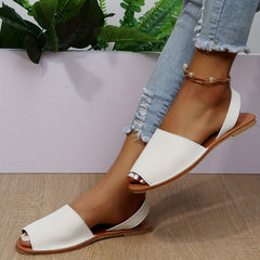 Women's Peep Toe Flat Sandals Slingback Non Slip Casual Slip On Sandals