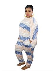 Print Long Sleeve Top & Pant Set Women's Plus Medium Stretch Set