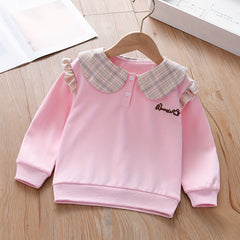 Girls' Plaid Button Crew Neck Sweatshirt for Casual Outfit