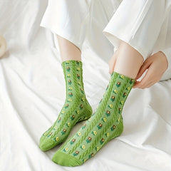 Floral Print Harajuku Style Mid Tube Socks Women's Stockings
