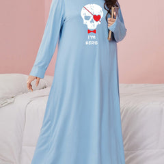 Gothic Nightdress Skull Slogan Print Long Sleeve Loose Fit