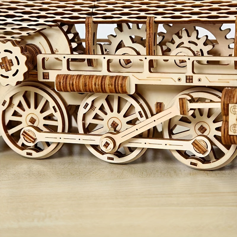 Arrival Gear Steam Train Wood Puzzle Model 3D Assembly Adult Decompression Toy