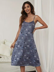 Snowflake Print Nightdress Spaghetti Strap Sleep Dress Women's Sleepwear