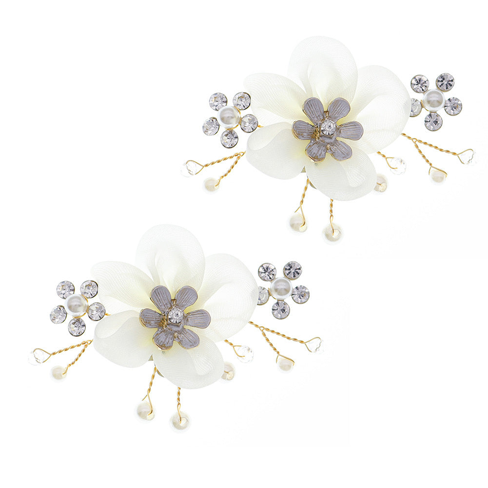 Fabric Flower Rhinestone Shoe Buckles for Women