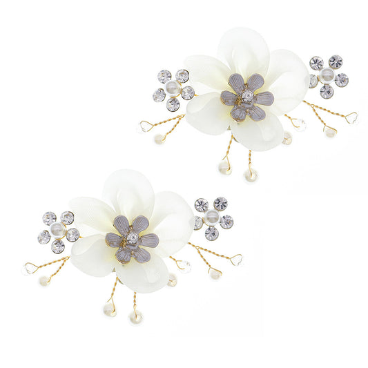Fabric Flower Rhinestone Shoe Buckles for Women