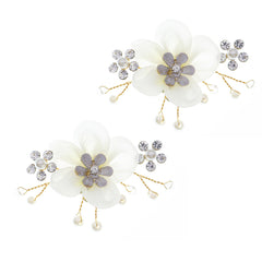 Fabric Flower Rhinestone Shoe Buckles for Women