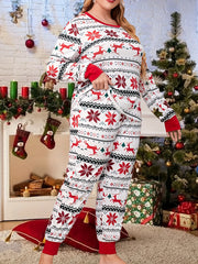 Women's Plus Elk Print Tee & Joggers Set - Christmas Casual Loungewear