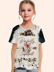 Girls Perfectly Imperfect Leopard Print Graphic T-shirt Short Sleeve Pullover