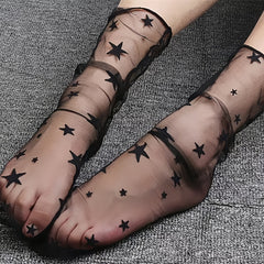 Star Pattern Tulle Socks Sheer Comfy & Breathable Mid Tube Socks