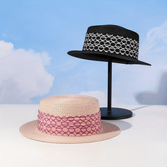 Vintage French Style Straw Jazz Hat Flat Top Fedora Cap Summer Travel Beach