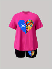 Women's Plus Heart Print Short Sleeve Tee & Shorts Set