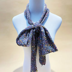 Gray Dotted Thin Scarf Solid Knitted Neckerchief Long Narrow Neck Scarf