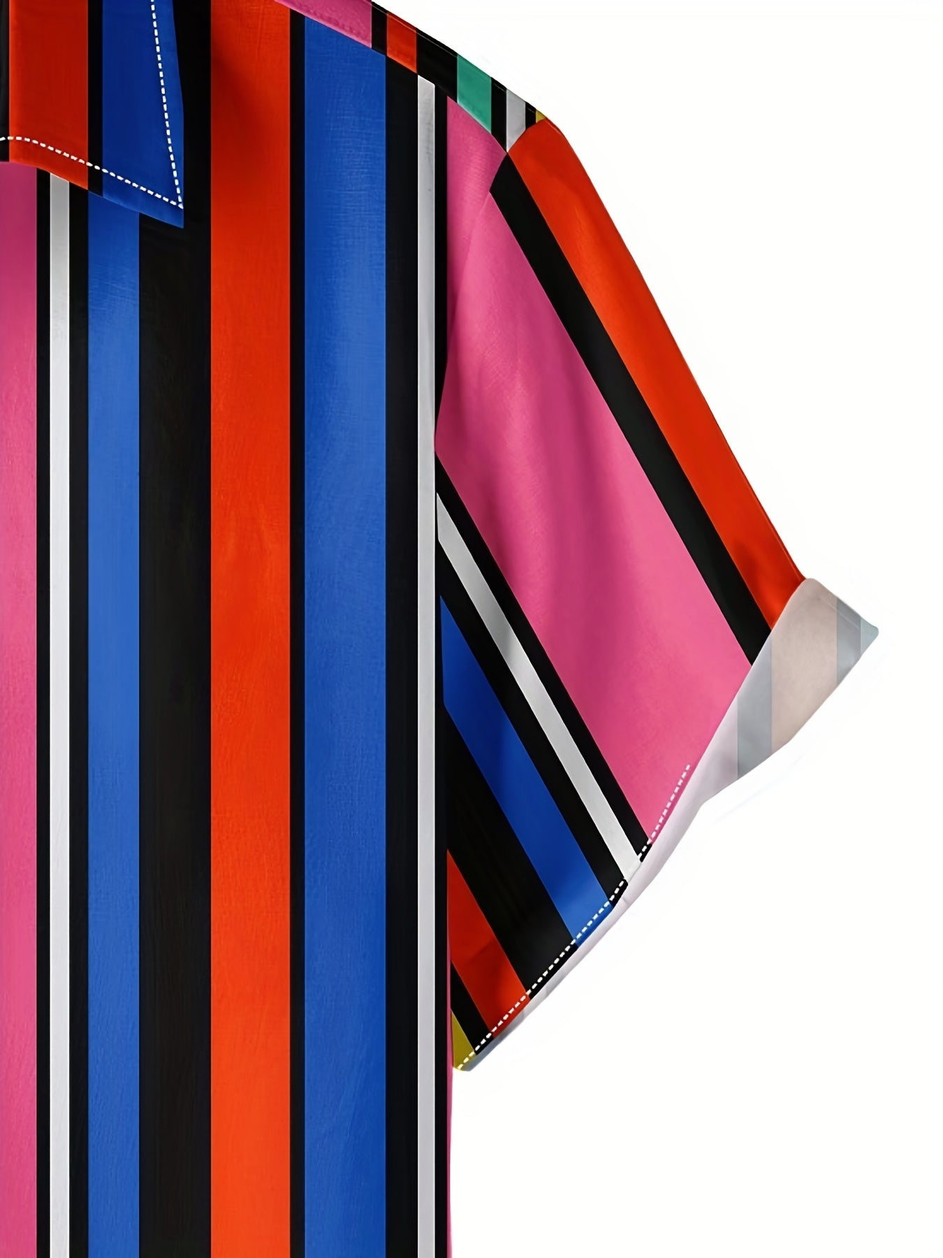 Colorful Stripes Print Men's Short Sleeve Shirt for Beach Summer