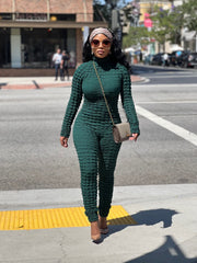 Popcorn Zipper Jumpsuit Solid Sexy Long Sleeve Women's Clothing