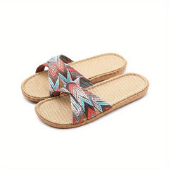 Women's Cross Strap Linen Slide Sandals