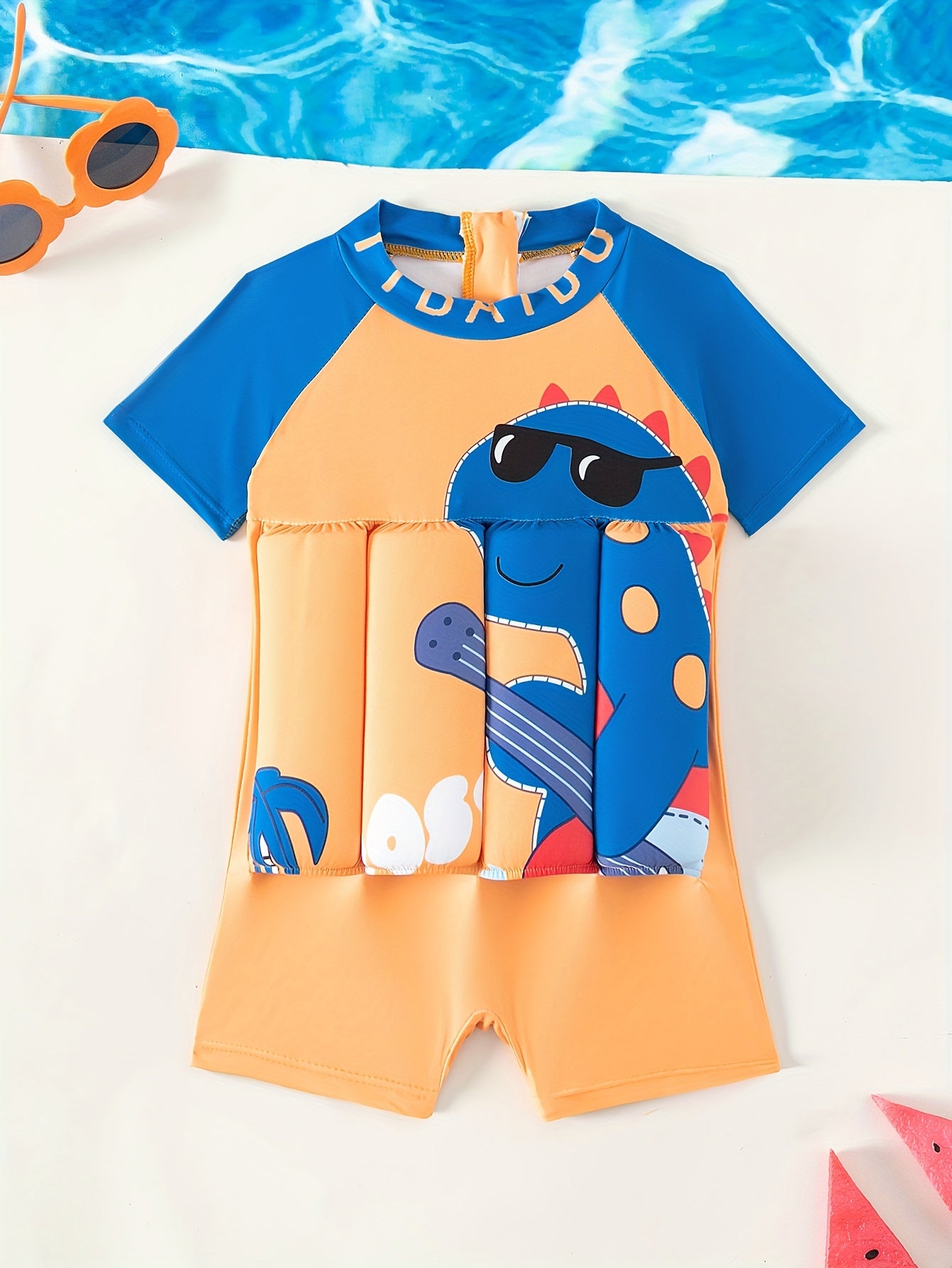 Baby Boys Dinosaur Print Swimsuit With Buoyancy Clothes